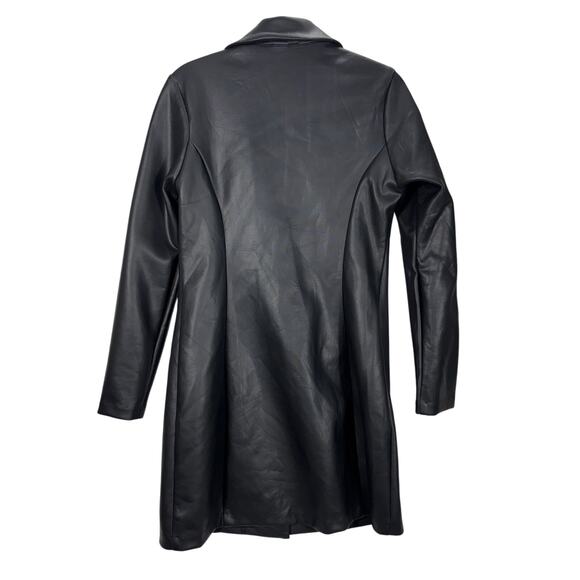 Wearever Black Faux Leather Retro Mini Dress Tunic Jacket Size M Button Front - Picture 4 of 8